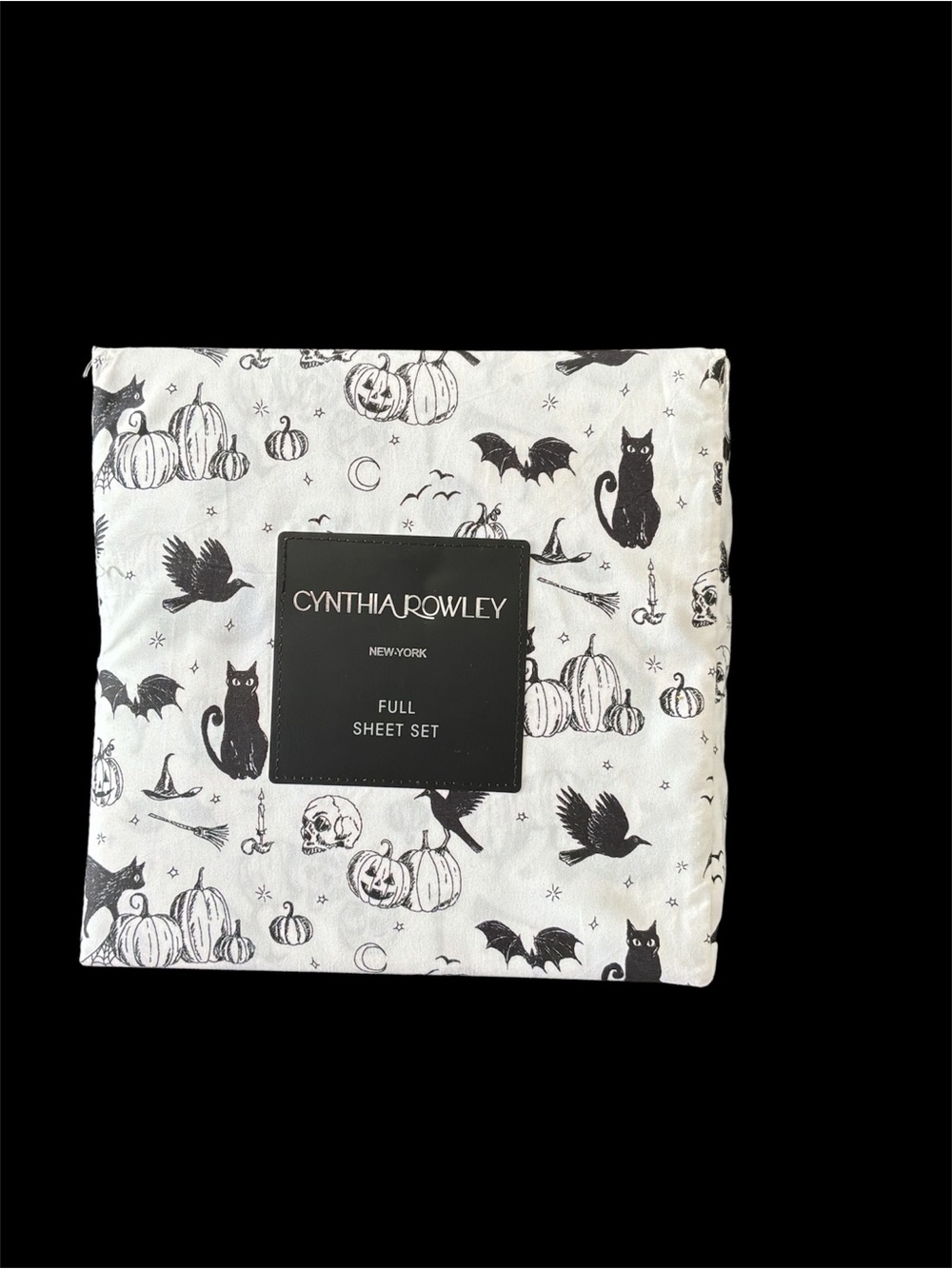 Cynthia Rowley Halloween Full Sheet Set Black & white cats Ghost  4Pc Cotton new